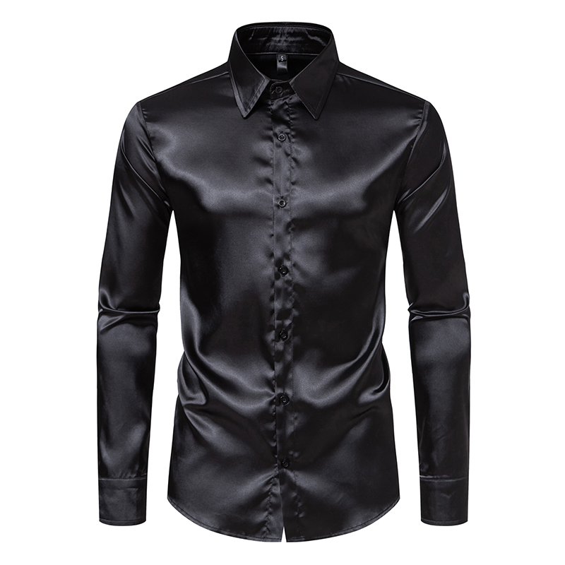 Men's Black Satin Luxury Dress - Mens Satin Silk Dress Shirt 评论和价格