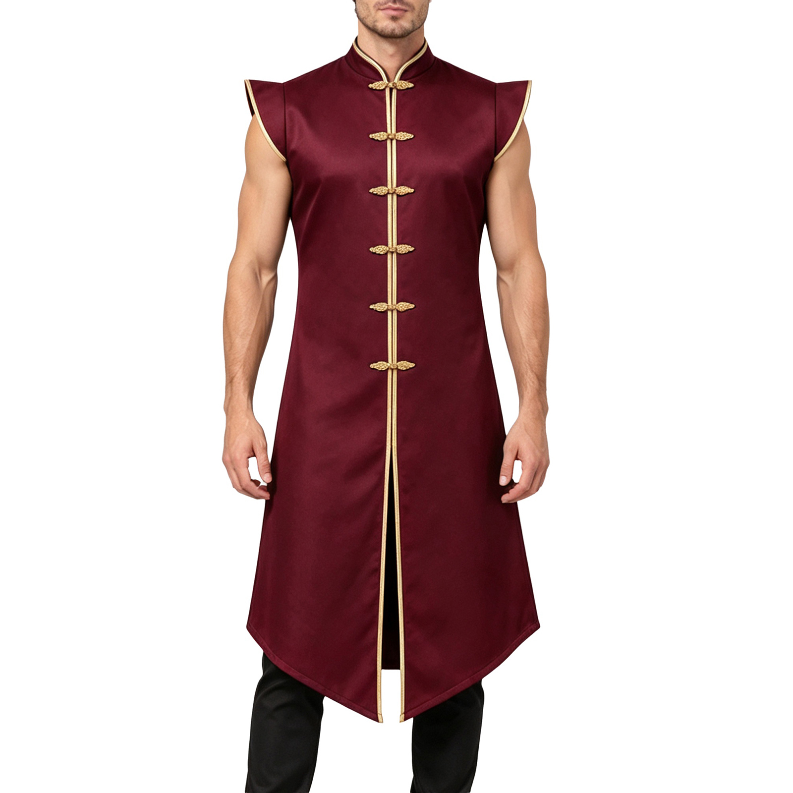 Men Medieval Long Vest Cap Sle - Jackets 评论和价格