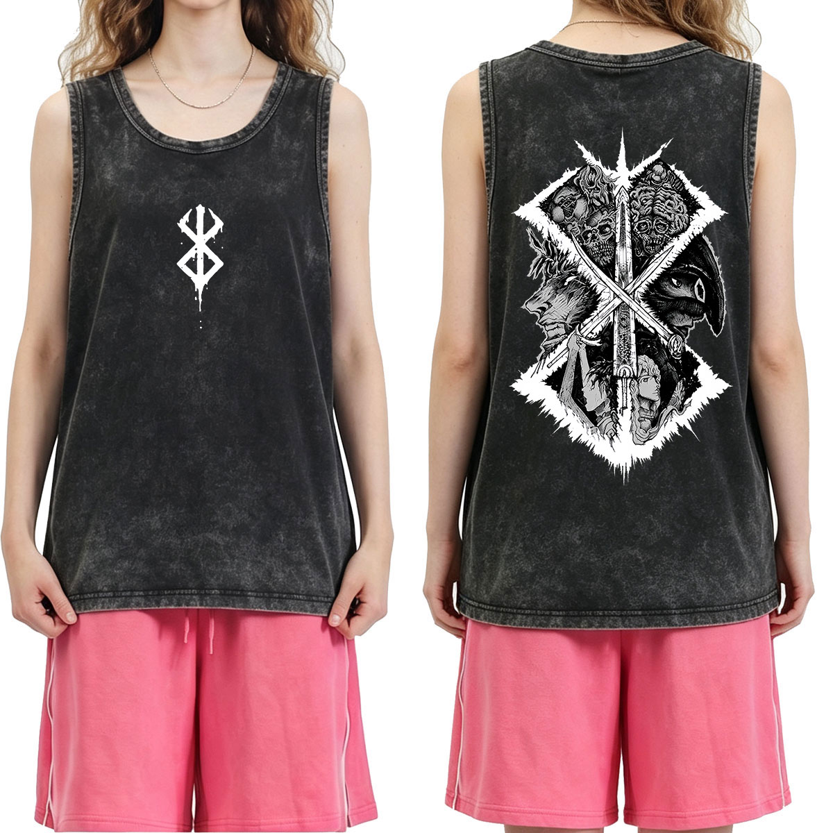 Anime Berserk Guts Graphic Vin - Acid Wash Vintage Graphic T Shirt 评论和价格