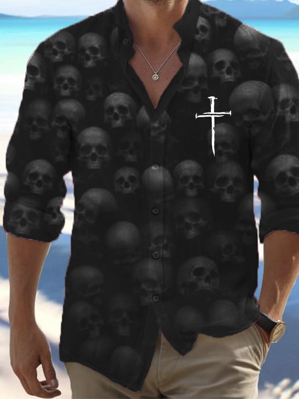 Halloween Men's Dark Skull Pri - Vintage Hawaiian Floral Shirt 评论和价格