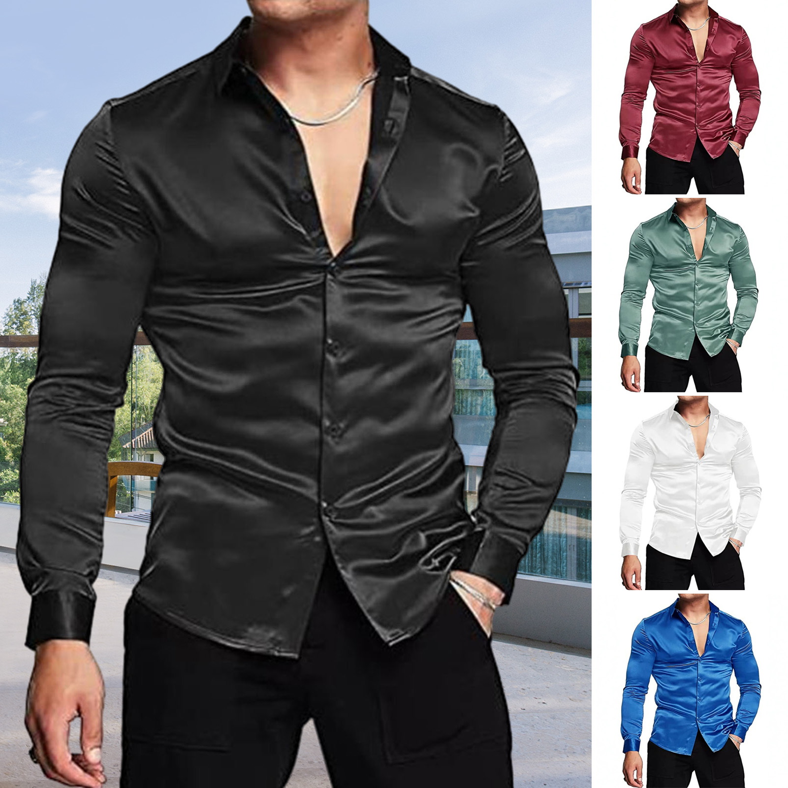 Pink Silk Satin Luxury Dress S - Mens Satin Silk Dress Shirt 评论和价格