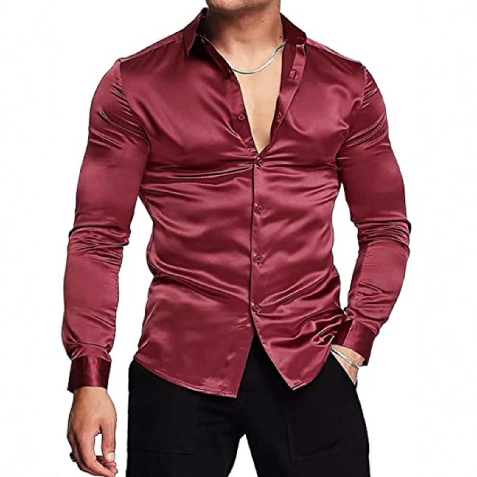 Pink Silk Satin Luxury Dress S - Mens Satin Silk Dress Shirt 评论和价格