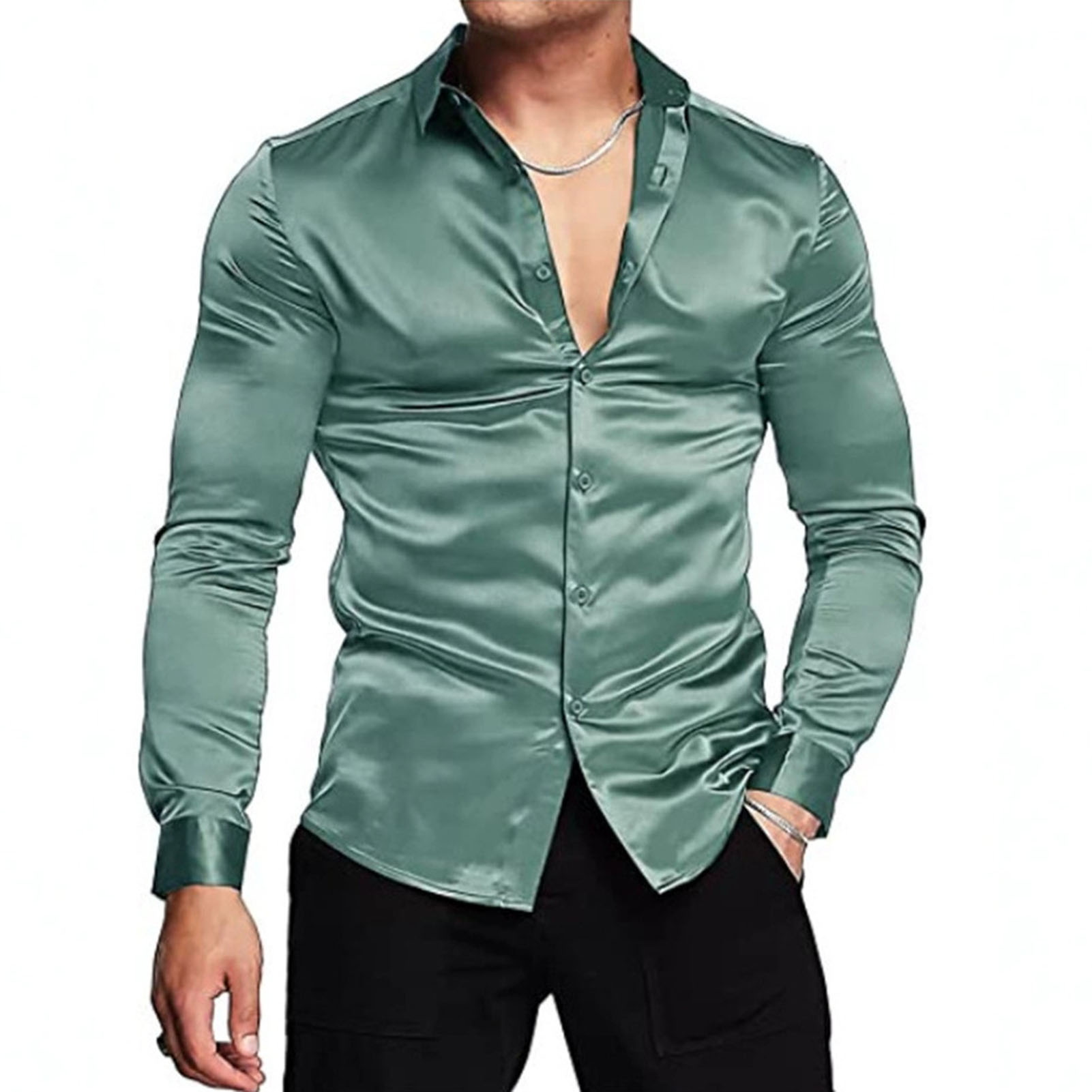 Pink Silk Satin Luxury Dress S - Mens Satin Silk Dress Shirt 评论和价格