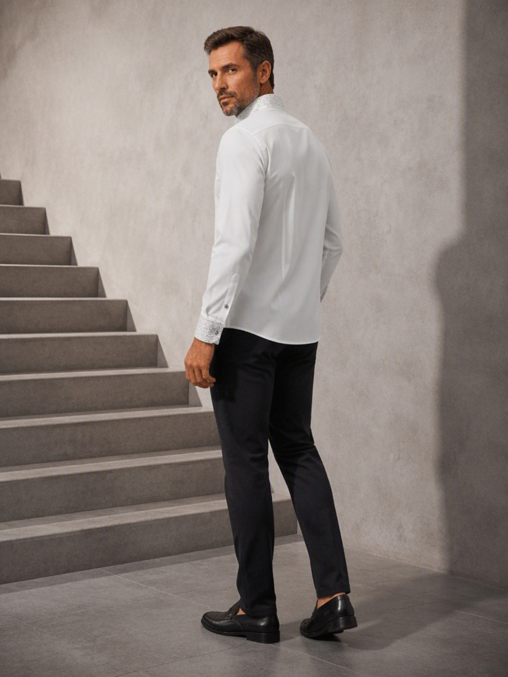 Men's Casual Business Blouse F - Mandarin Collar Formal Shirt Slim Fit 评论和价格